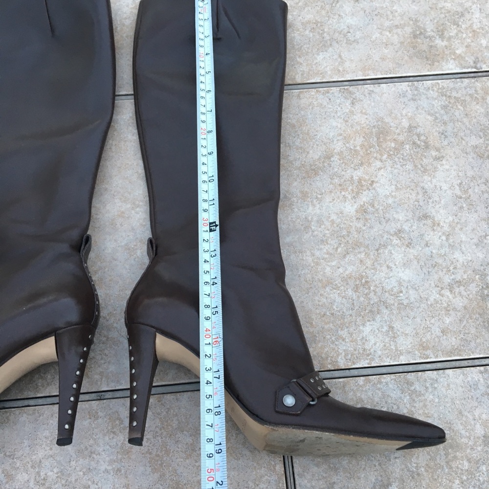 Sergio Rossi brown leather studded heeled boots 38 - Picture 4 of 14